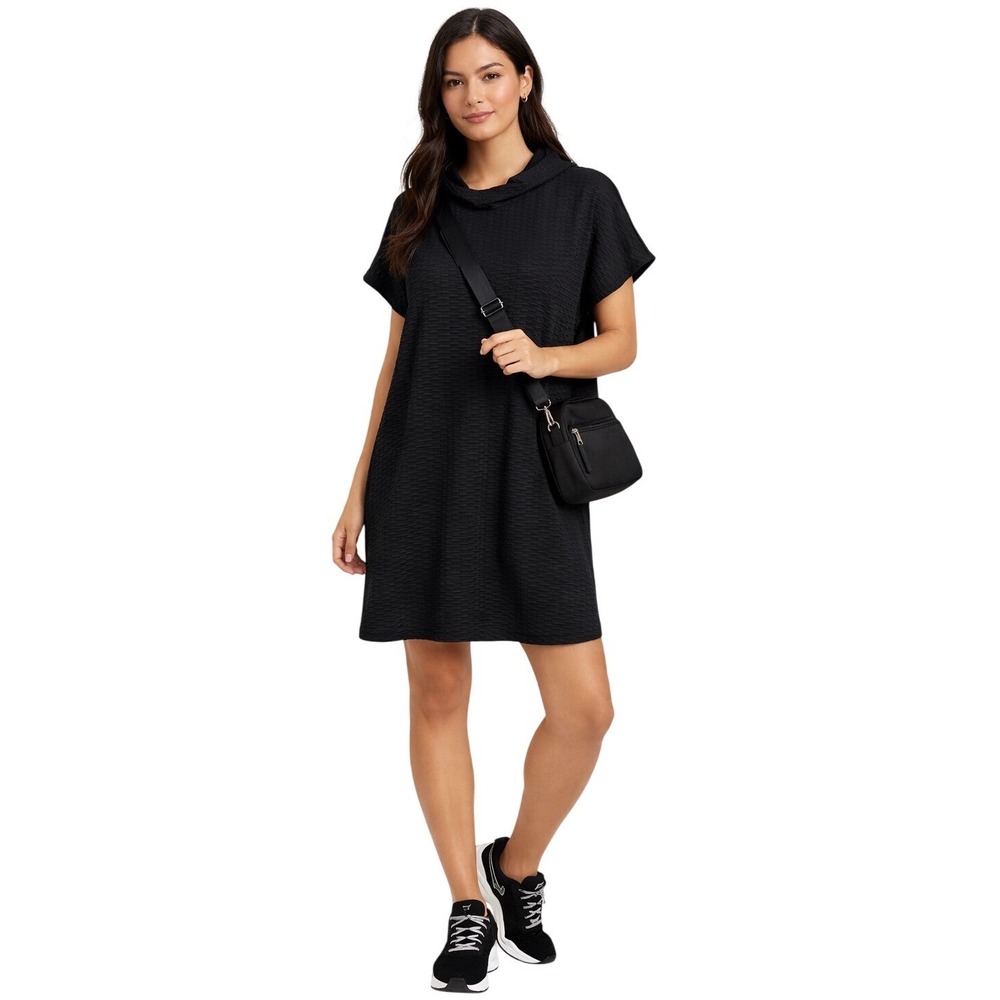 ISLE Textured Black Tunic Dress XL Hooded Minimalist‎ Athleisure